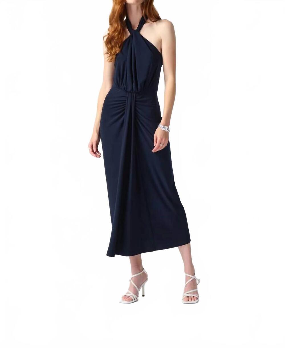 NEW JOSEPH RIBKOFF halter sleeveless midi dress in midnight blue